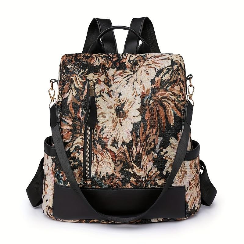 

Retro Oil Painting Flower Backpack Purse Casual Two-way Shoulder Bag Fashion Travel Schoolbag Daypack коричневый