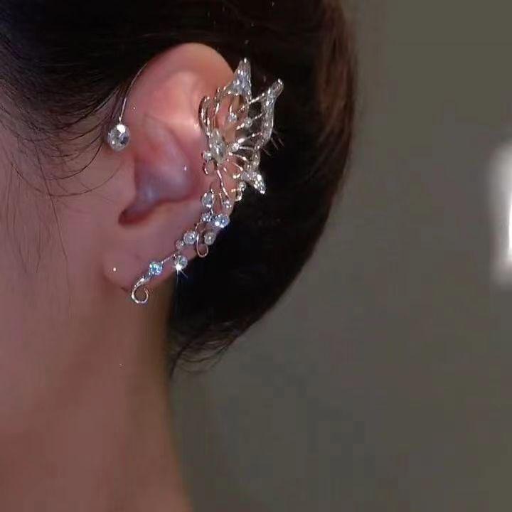 

Циркониевые серьги-каффы в виде бабочек: Полый дизайн без проколов для женщин