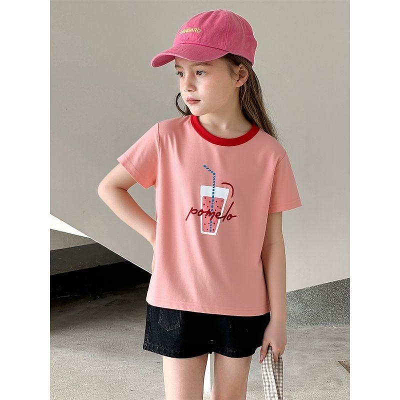 27Home Export Children's Clothing Kids' Pure Cotton Short-Sleeve T-Shirt for Girls Summer New Style Baby Clothes Cartoon Print Trendy
