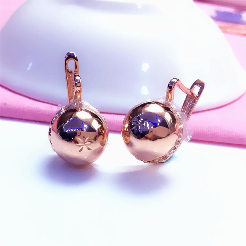 Exquisite Colored Gold Russian Car Flower Ball Plated Rose Gold Earrings 585 Purple Gold High-End Personalized Fashion Earrings