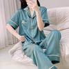 Women's 2025 Ice Silk Pajamas: Summer Thin, Loose Fit, Short Sleeve & Long Pants Set for Spring/Autumn