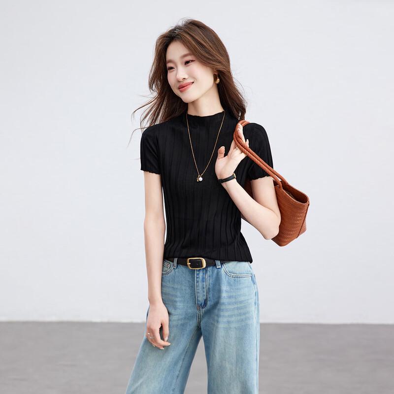 Srcr Women s 100% Merino Wool Slim-Fit Short-Sleeve Knitted T-Shirt L