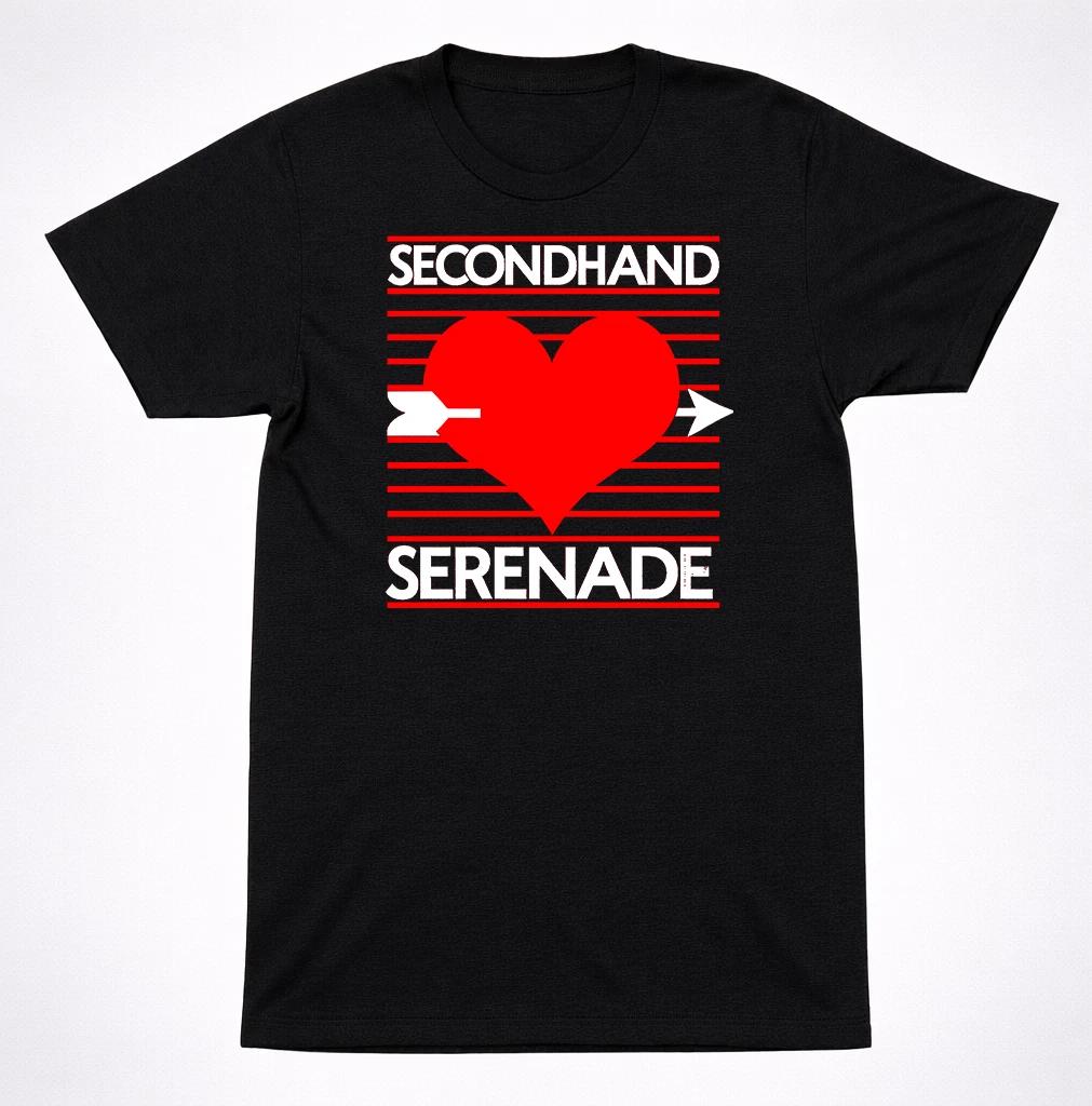 Secondhand Serenade Черная футболка с принтом Стрела Сердца Emo Pop Rock Группа Графическая футболка XL