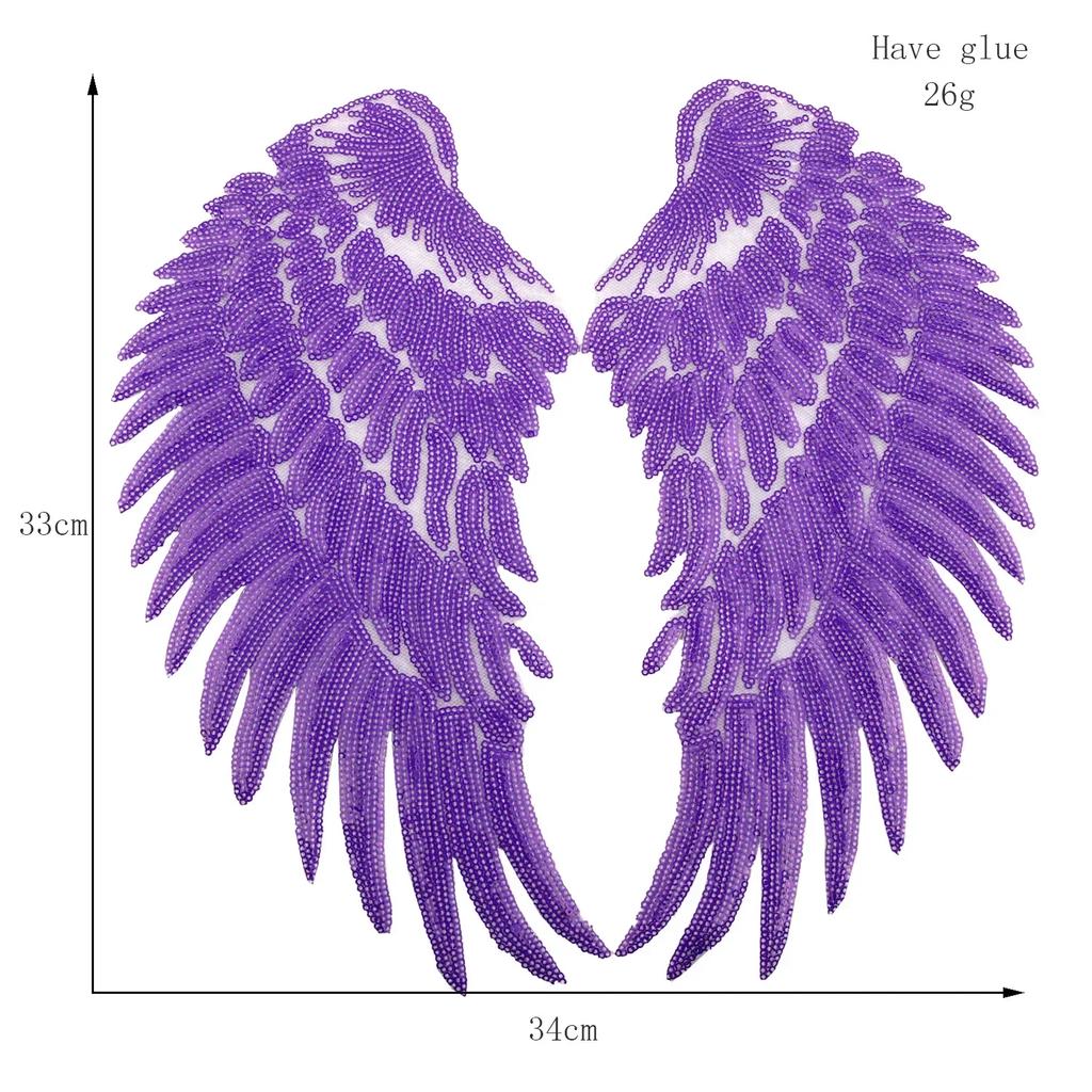 1 para duża naszywka ze skrzydełkami cekinowymi naszywki z cekinowymi skrzydłami anioła naszywki do naszywania na ubrania naszywka z piórkiem na T-shirt sukienkę bluzy