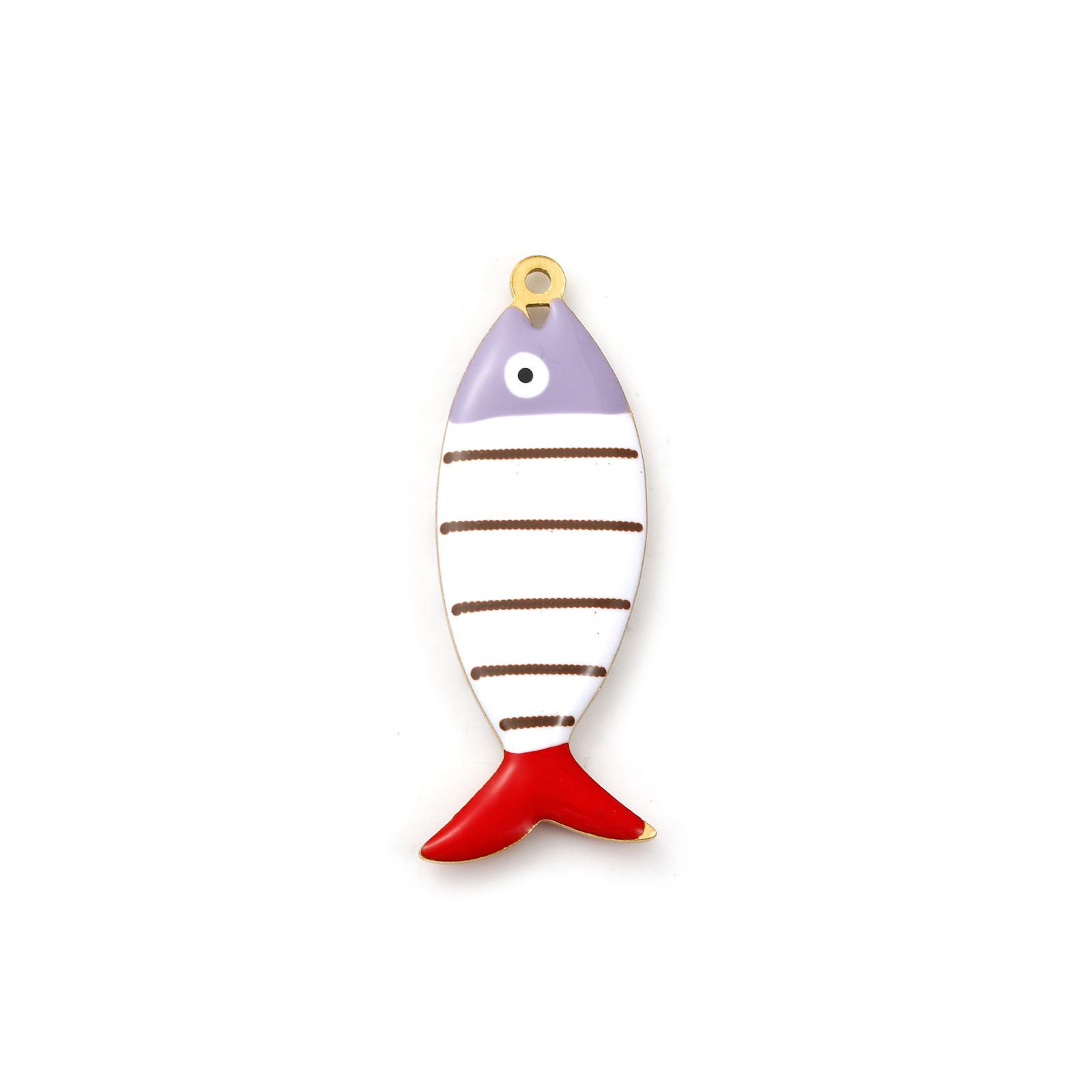 

2 Pcs 304 Stainless Steel Ocean Jewelry Pendants Fish Stripe 18K Gold Plated Double-sided Enamel Charms Neckalce DIY4cm x 1.5cm