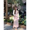 Small Fresh Small Lace Splicing Suspender Dress Women's Summer Pink Waist Long Floral Skirt