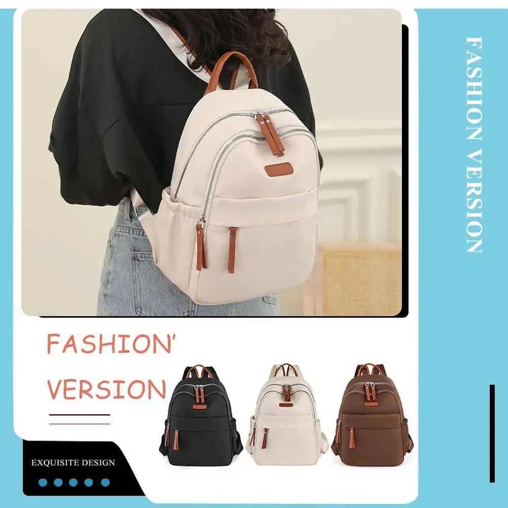 Casual Backpack Women Lightweight Students Shoulder Bag with Zipper Outdoor Play