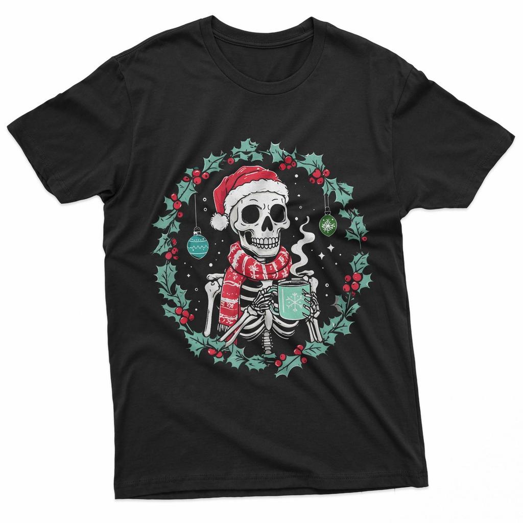 Christmas Skeleton Drinking Coffee Gothic Alt T-Shirt