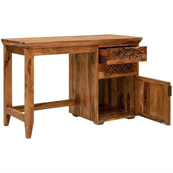 Wooden Study Desk With Chair Office Laptop Table 2 Drawers 1 Door For Home Office  Honey Finish