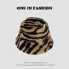 Fashionable Women's Vintage Korean Style Bucket Hat Zebra Leopard Print Plush Thickened Warm Versatile for Autumn Winter