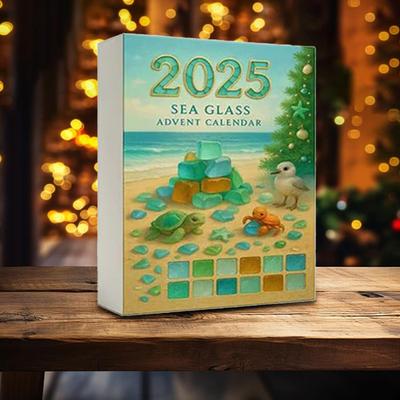 Sea Glass Christmas Tree Advent Calendar 2025 Christmas Countdown Calendar with 24 Mini Christmas Tree Ornaments