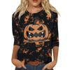 Women's Fashion Casual Three-Quarter Sleeve Halloween Print Neck Top