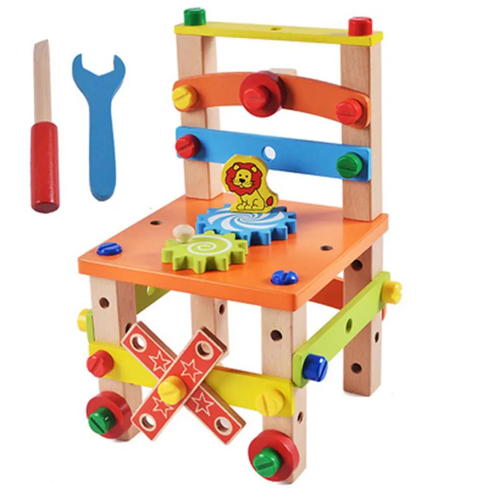 

Montessori Toys Wooden Toys Assembling Chair Designer Set of Tools Toy for Kids Educational Toy Intelligent Games Sensory Gifts