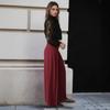 European and American fashion solid color high waist fold waist thin design waist culottes cover meat modified leg wide leg pants