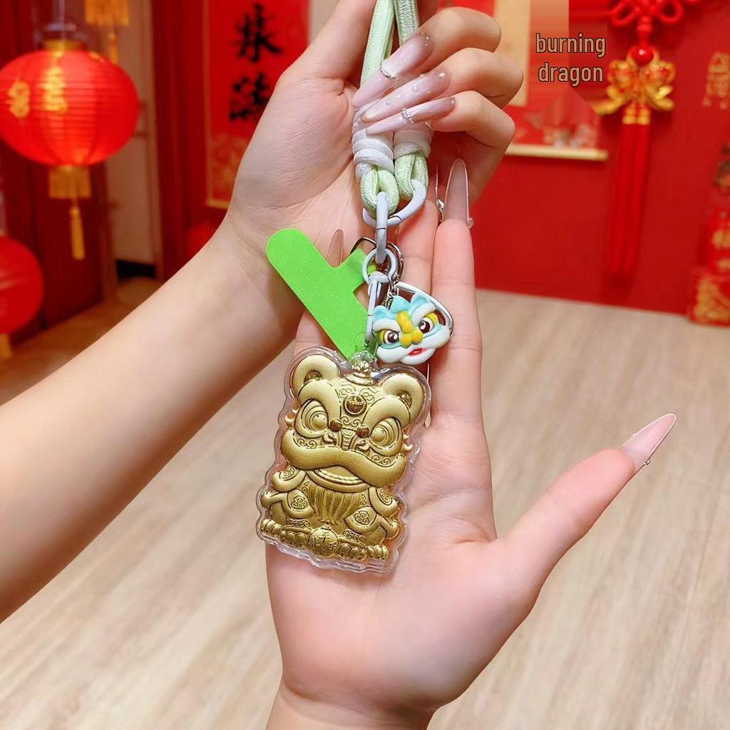 999 Pure Gold Lion Bag Pendant & Keychain with Bow Phone Chain