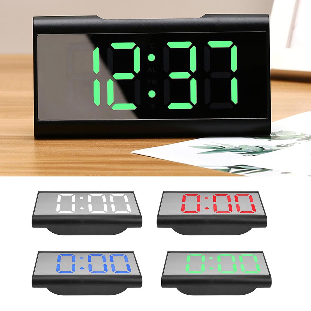 Alarm Clock LED Digital Display Mirror USB Charging Desktop Clock for Bedroom Home Office School