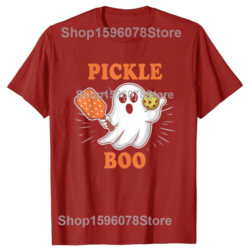 Funny Pickle-Boo Ghost Playing Pickleball Halloween T Shirts Men Cotton Humor Streetwear Tee Shirt Short Sleeve Unisex Clothing