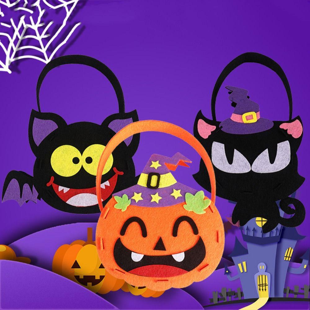 4pcs Cartoon Halloween Candy Bag Spider Gift Basket Tote Bag Portable Storage Bucket  For Kids