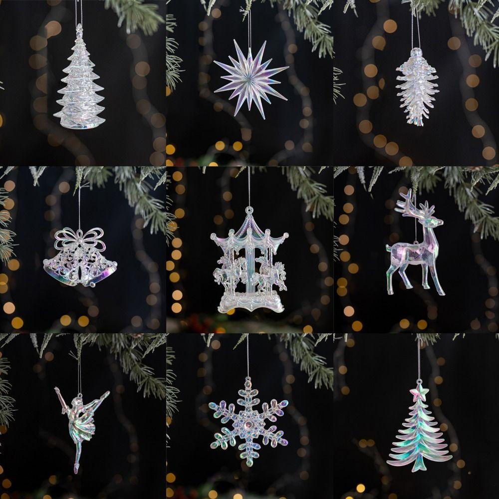 Acrylic Christmas Crystal Pendants Glitter Crystal Clear Christmas Tree Hangings Transparent Elk Crown Hanging Ornaments