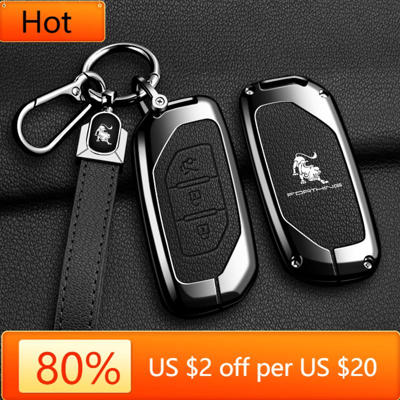 Interior Mouldings Zinc Alloy Leather Car Key Case Cover Shell Keychain Fob For Dongfeng Forthing Fengxing T5 EVO 2021 Protector