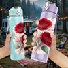 1PC Red Rose Flower 750ml Color Plastic Sports Water Bottle Leakproof Flip Straw Lid Suitable for Sports Office Home Use