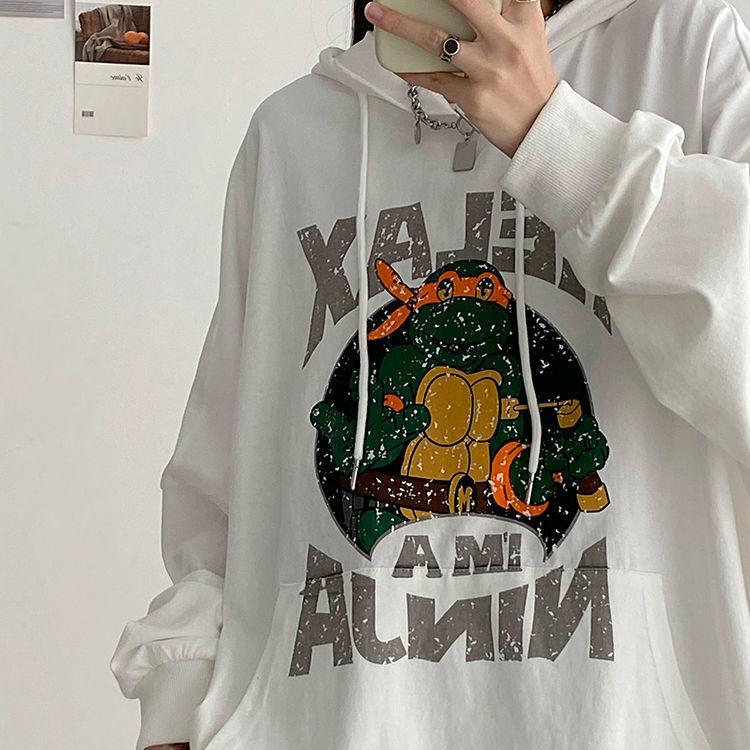 Plus Size Women Spring Autumn Korean Style Hoodie Loose Casual Hooded Sweatshirts Oversized Printed Tops