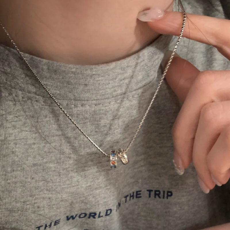 Rainbow Ring Transfer Bead Necklace Retro Trend Colored Diamond Personalized Women'S Girlfriend Collarbone Chain