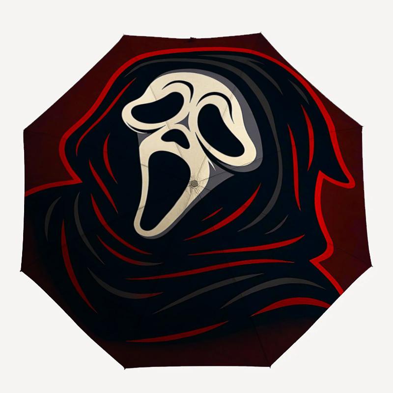 

1PC Scream Mask Automatic Folding Umbrella - Compact 8-Rib Design, Durable Plastic & Iron, Daily Use F010608