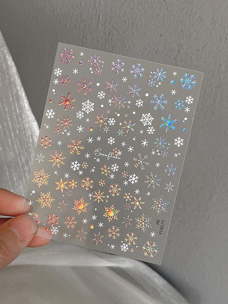 Duha 3D Zlaté a Stříbrné Vločky Nálepky na Nehty s Lepicí Zadní Stranou