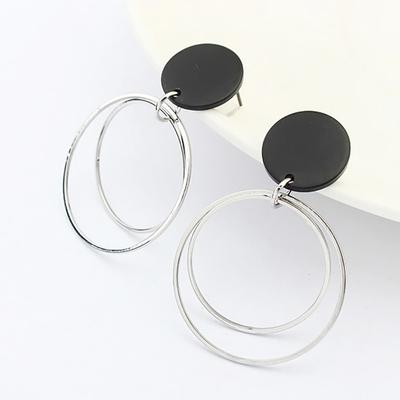Earrings, Chain, Simple, Basic, Big Round, Point