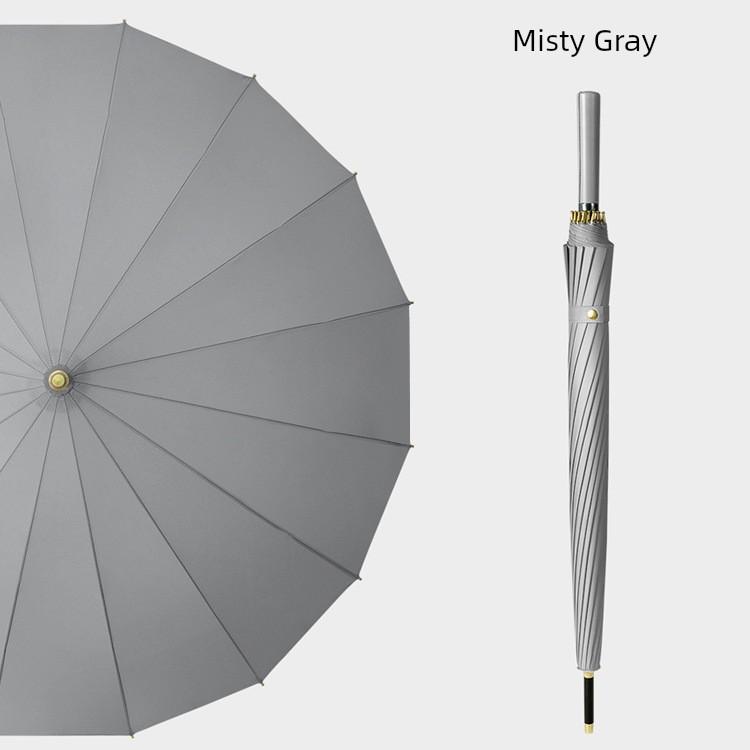 16-Rib Umbrella with Japanese-Style Fresh Design, Leather Handle, Curved Hook, Straight Pole, Large Double-Person Umbrella for Sun and Rain, Gift or