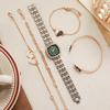 Women's Green Disc Diamond Square Quartz Watch Love Element Bracelet Multi-piece Set Suitable for Dating Shopping