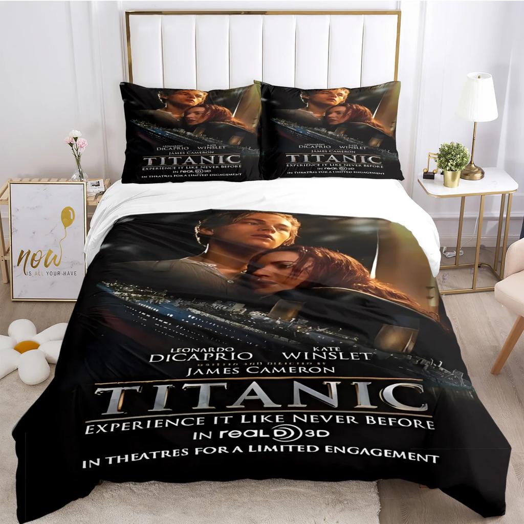 Titanic Romantic Love Duvet Cover Comforter Bedding Set Soft Quilt Cover and Pillowcases for Teens Boy Single/Double/Queen/King