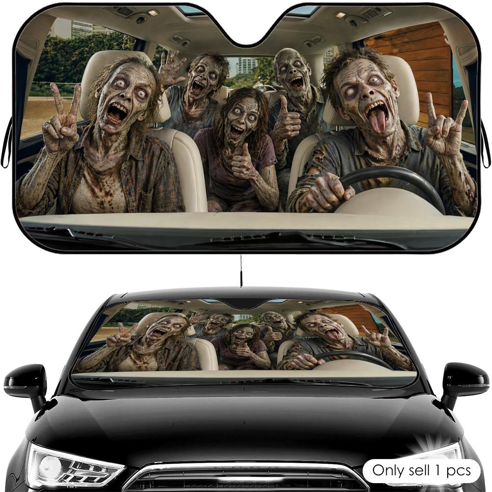 Visiera Parasole Divertente per Auto con Zombi, Parasole per Parabrezza Anteriore dell'Auto, Scudo Termico Blocca Raggi UV, Copertura Pieghevole Universale