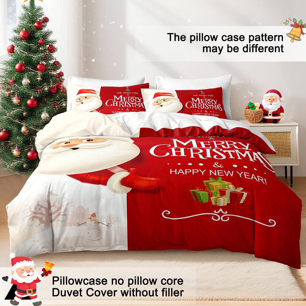 3pcs/set Christmas Reindeer Snowman Bedding Set Includes 1 Duvet Cover And 2 Pillowcases Soft And Skin-Friendly