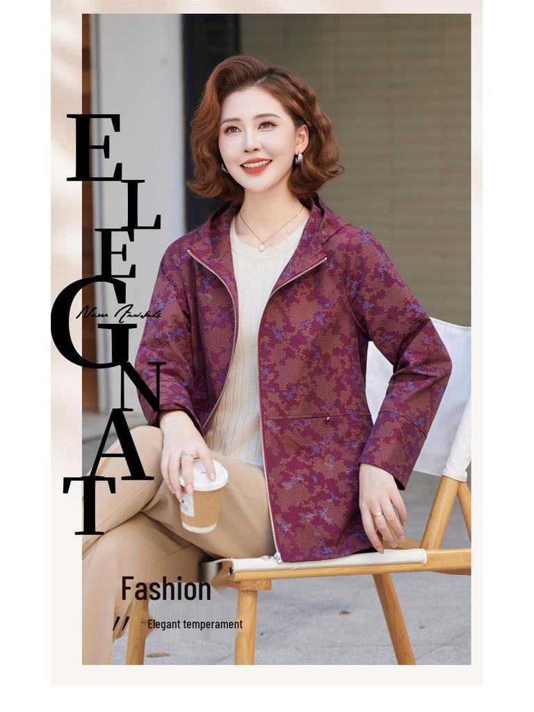 Extra Size Plus 200 Jin Spring/Autumn Casual Windbreaker Coat for Middle-aged & Elderly Women