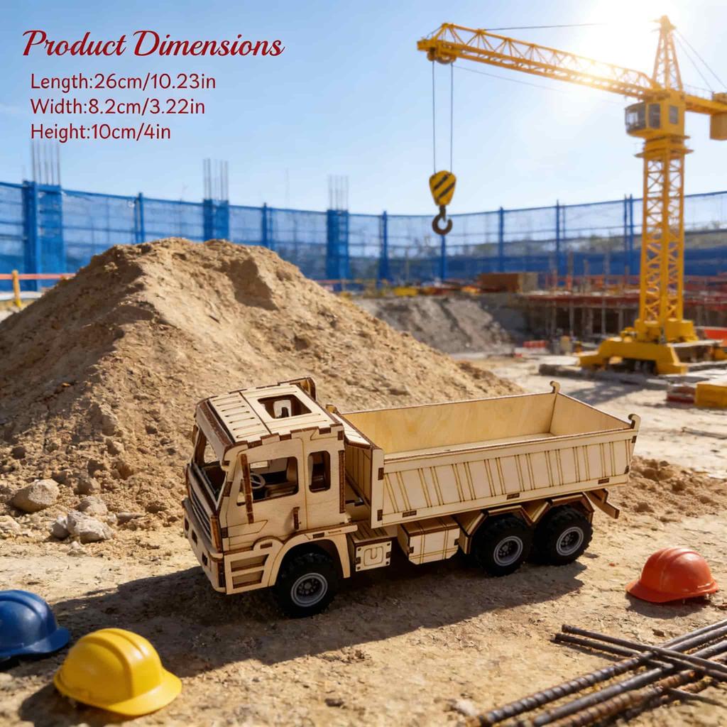 1 drewny pojazd budowlany DO-IT-YOURSELF, kreatywne puzzle 3D, idealne jako świąteczny prezent lub dekoracja domu