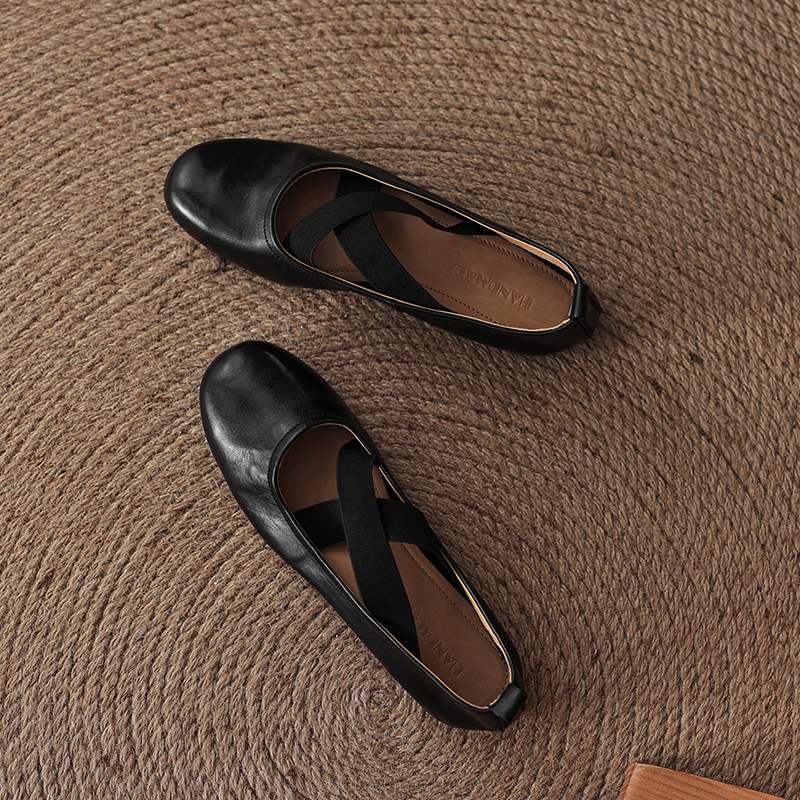 Krazing Pot Модные весенне-осенние туфли из коровьей кожи на плоской подошве с круглым носком для женщин балетные туфли на плоской подошве 35 чёрный 6980₽