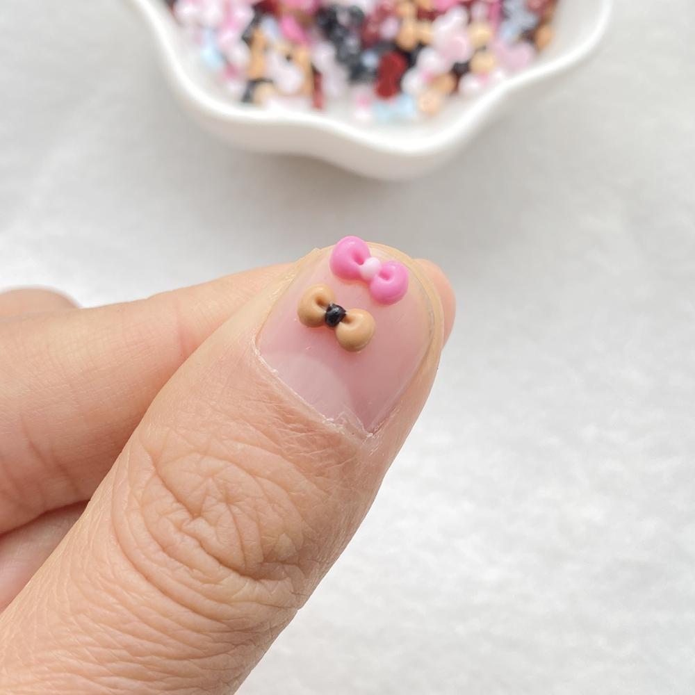 200Pcs Cute Mini Cartoon Colorful Bow Nail Art Resin Designer Charms DIY Craft For Nail 3D Decorations Jewelry