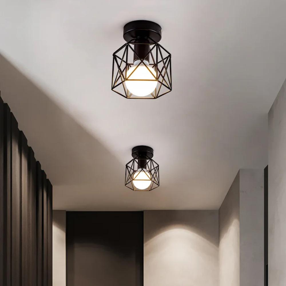 Modern Nordic Black Wrought Iron E27 Led Ceiling Lights for Kitchen Living Room Bedroom Study Balcony Restaurant Cafe Hotel
