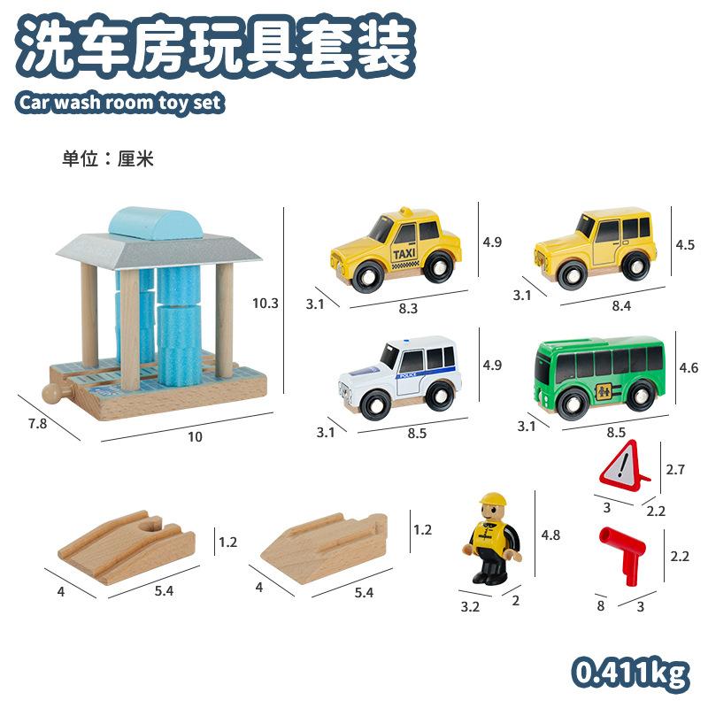 Wooden Train Track Set Magnetic Car Toy Crane Works Rescue Children Assemble Educational Toys For Kids Wooden Rail