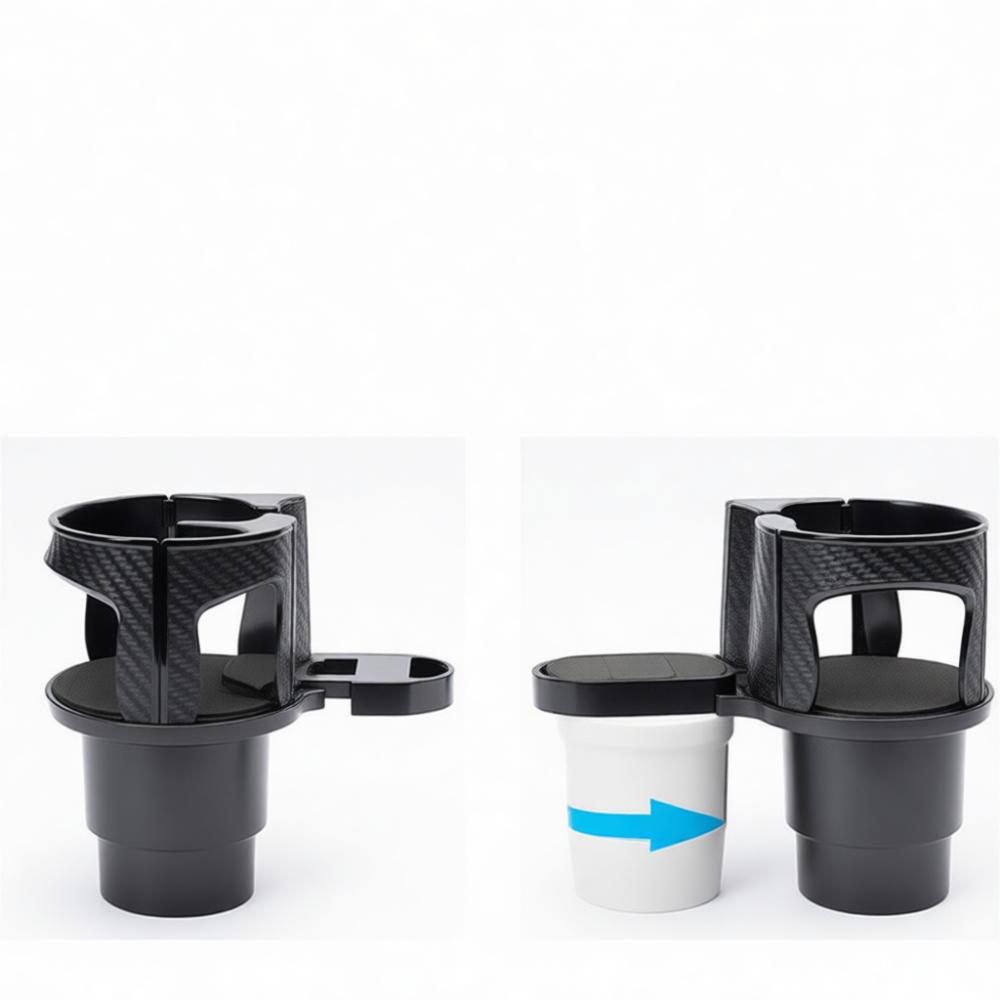 Adjustable Car Cup Holder Expander Dual Organizer Carbon Fiber Finish Vehicle Beverage Mount Interior Accessory