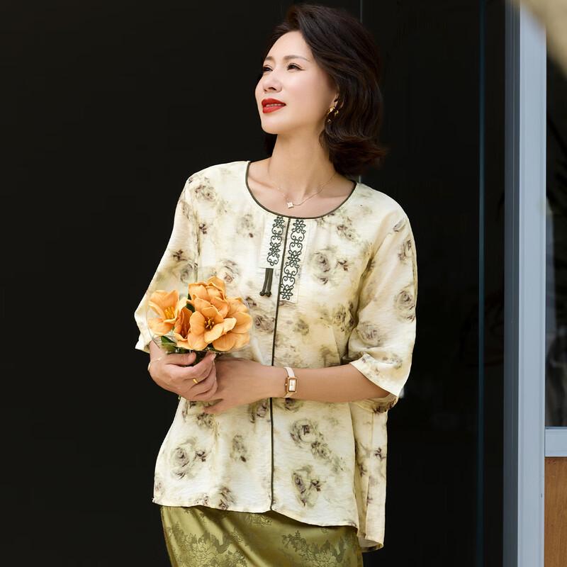 Women s Ethnic Print Round Neck Summer T-Shirt XL