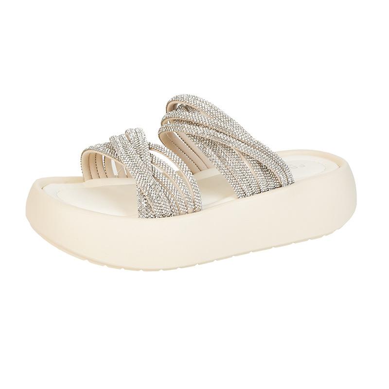 New rhinestone cool slippers in summer, women wear versatile fairy style thick-soled muffin shoes to increase height