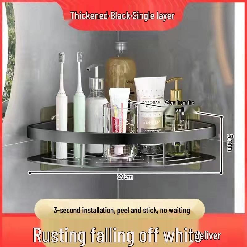 Punch-Free Aluminum Corner Bathroom Storage Rack
