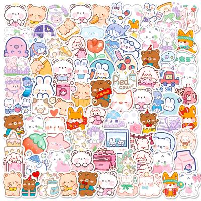 100 Cute Bear Stickers Ins Bear Stickers Cartoon Stationery Water Cup Notebook Korean Sticker Material Pack