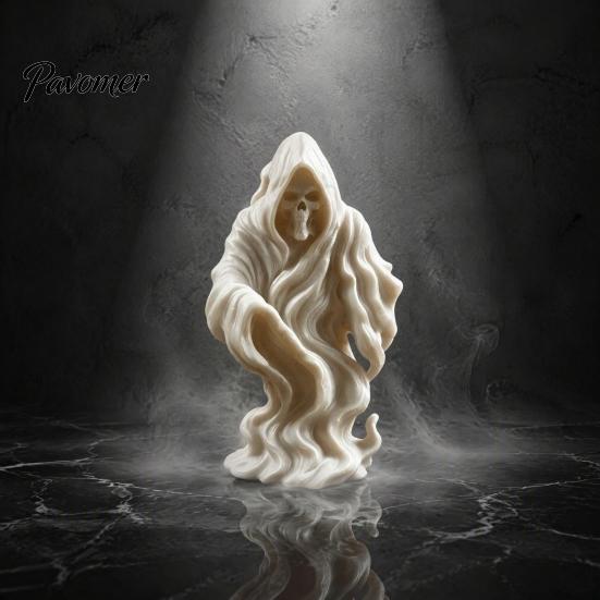Creative Halloween Gift 3D Printed Grim Reaper Ghost Statue, Gothic Skeleton Figurine, Skull Face Statue DIY Blank White Sculpture, Desktop