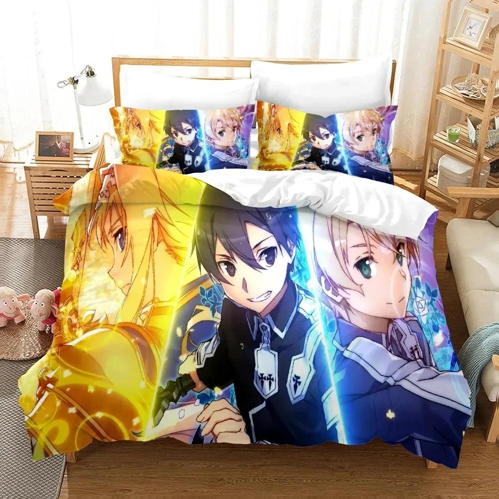 High Quality 3D Digital Printed Sword Art Online Pattern Duvet Cover With Pillow Cover Bedding Set Anime Bed Set Bedroom Deocr
