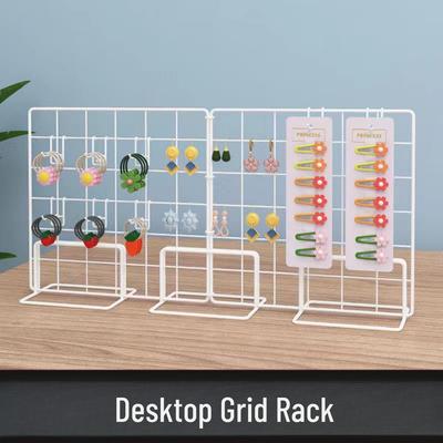 Železný síťovaný stolní úložný regál s háčkem pro nástěnnou expozici