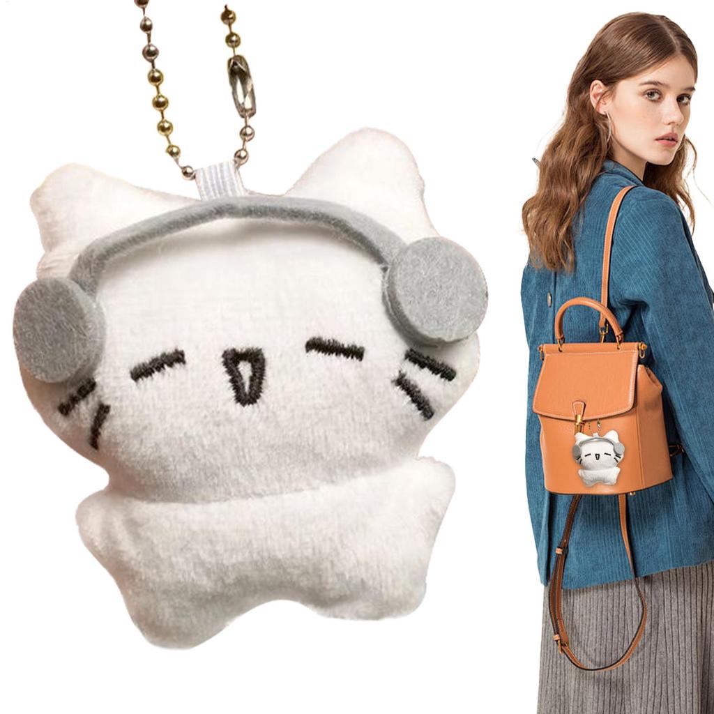 Cute Headphones Kitten Doll Keychain Mini Crying Cat Plush Keyring Cartoon Animal Pendant Charms Backpack Decoration